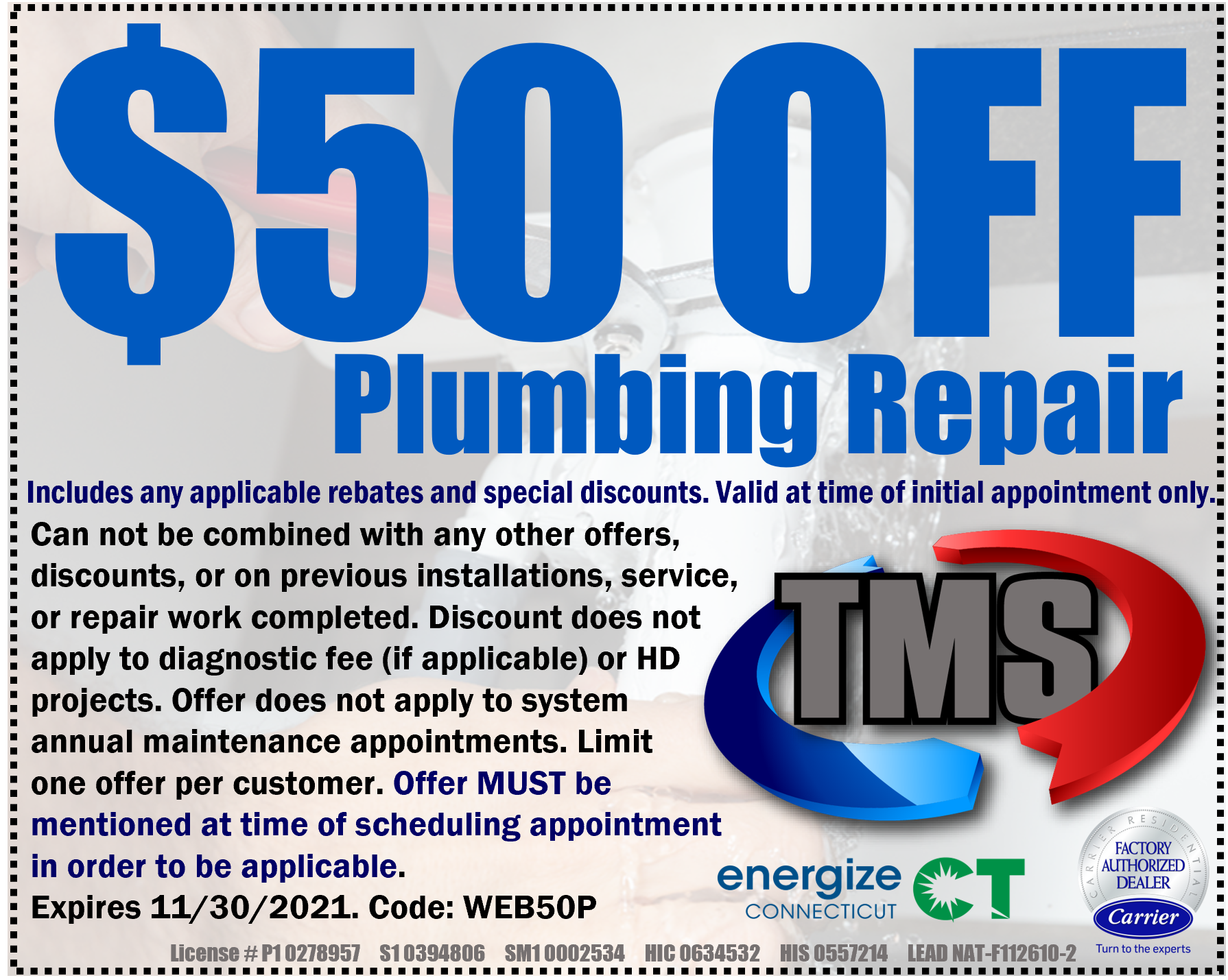 $50 off plumbing repair