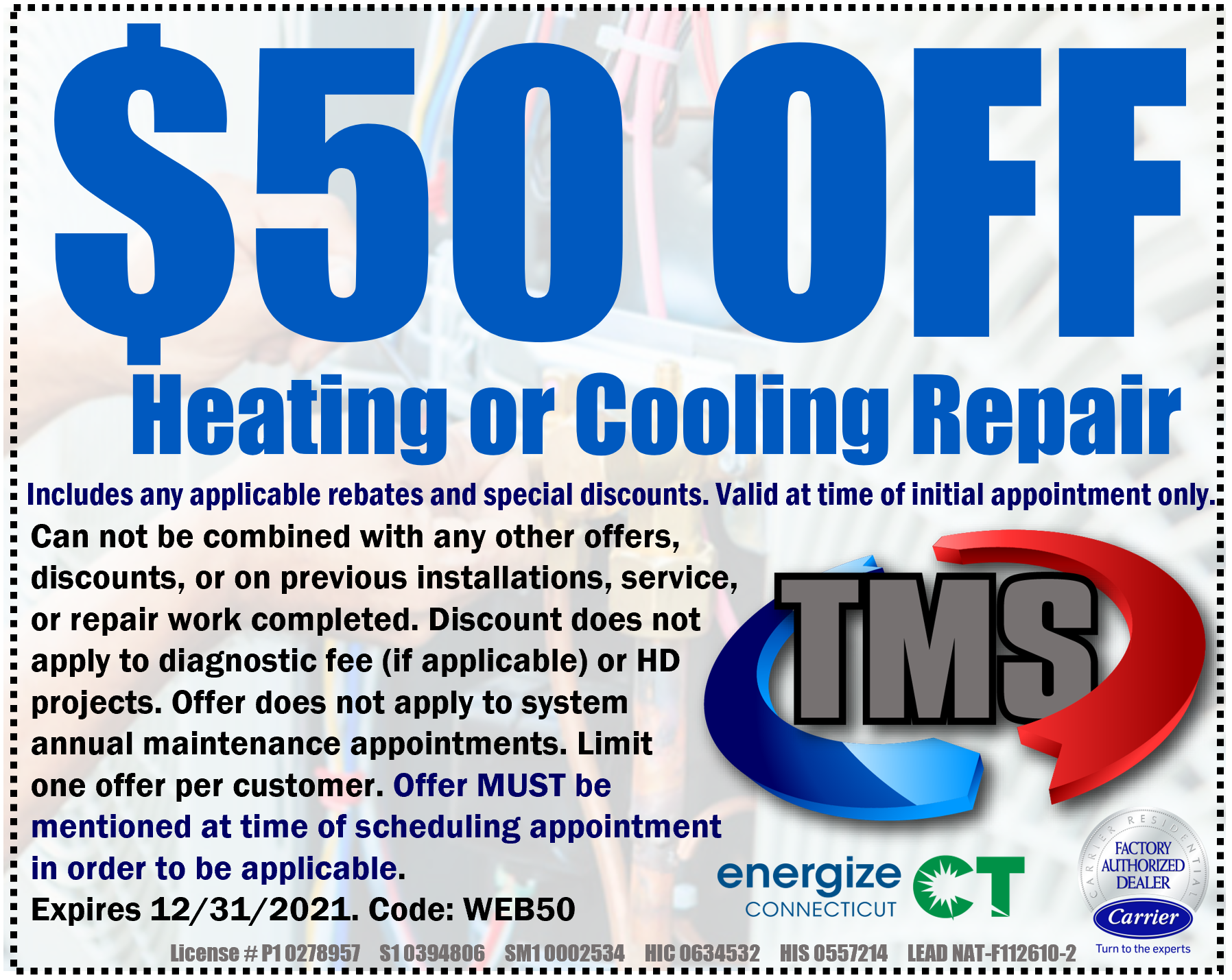 50 off heating repair