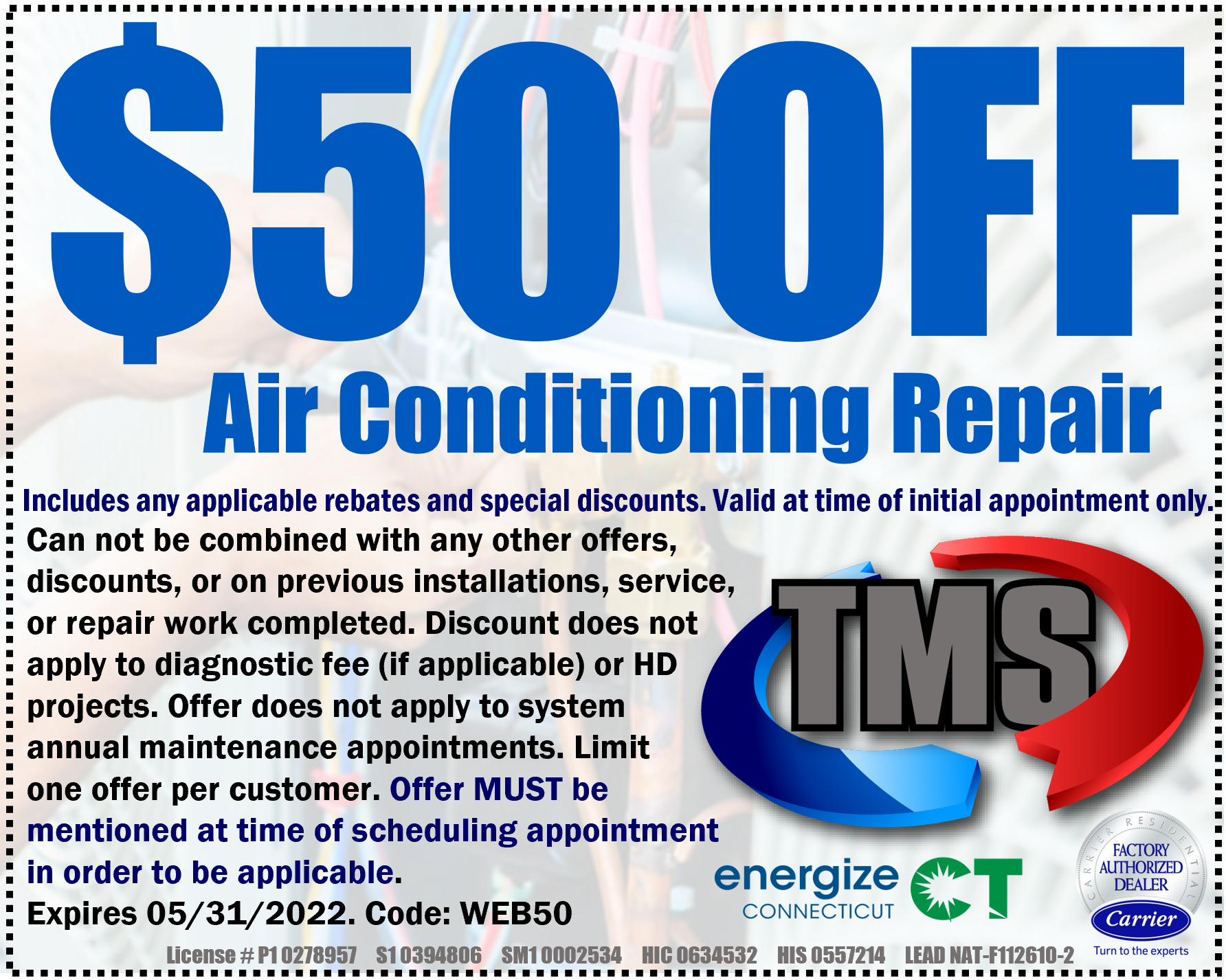 $50 off air conditioning repair