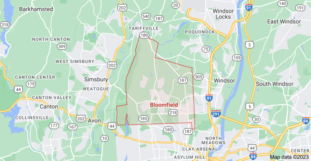 Total Mechanical Systems services Bloomfield CT area map