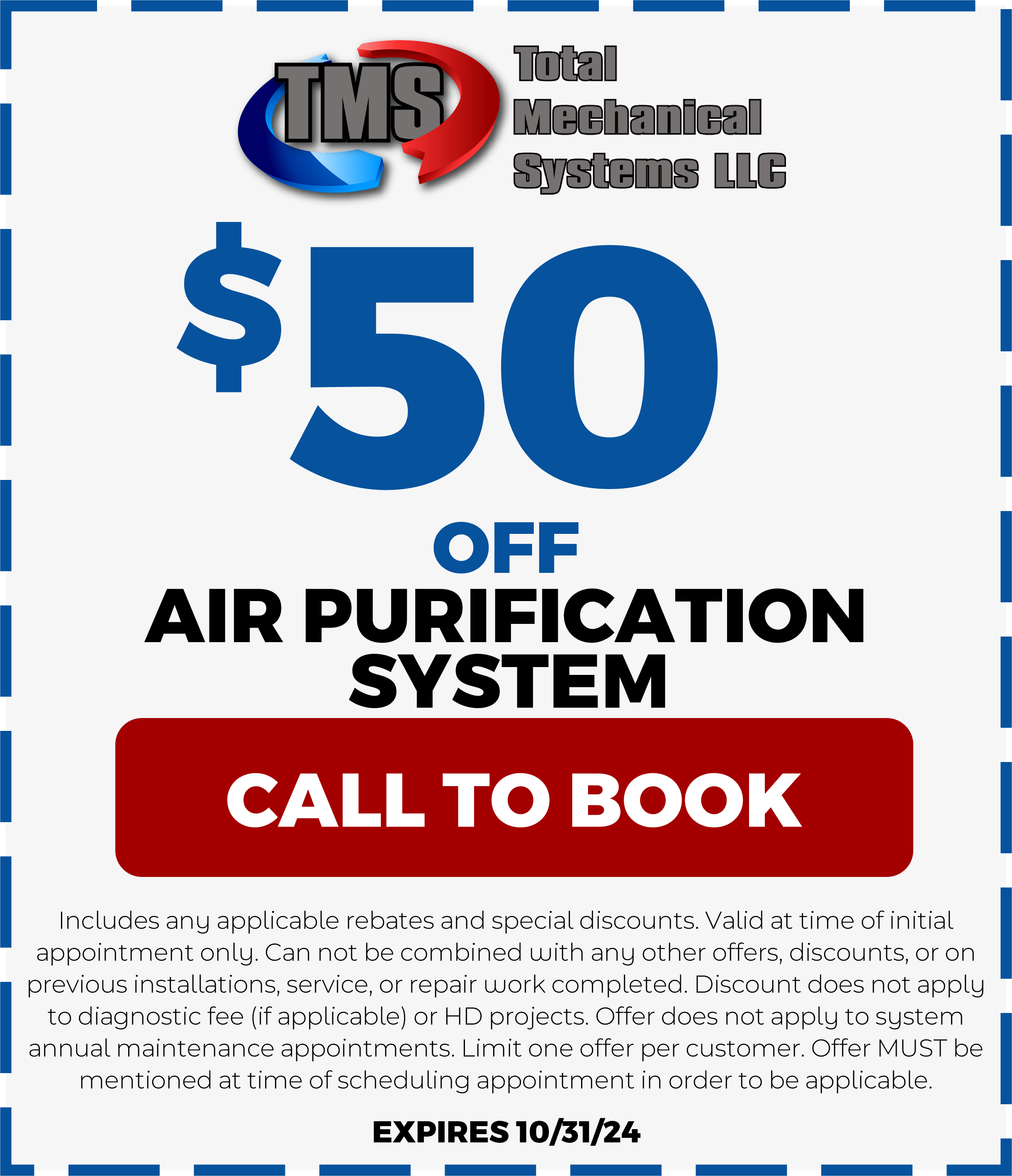 Total Mechanical Systems Furnace repair, HVAC repair, Heater repair. HVAC Repair coupon.