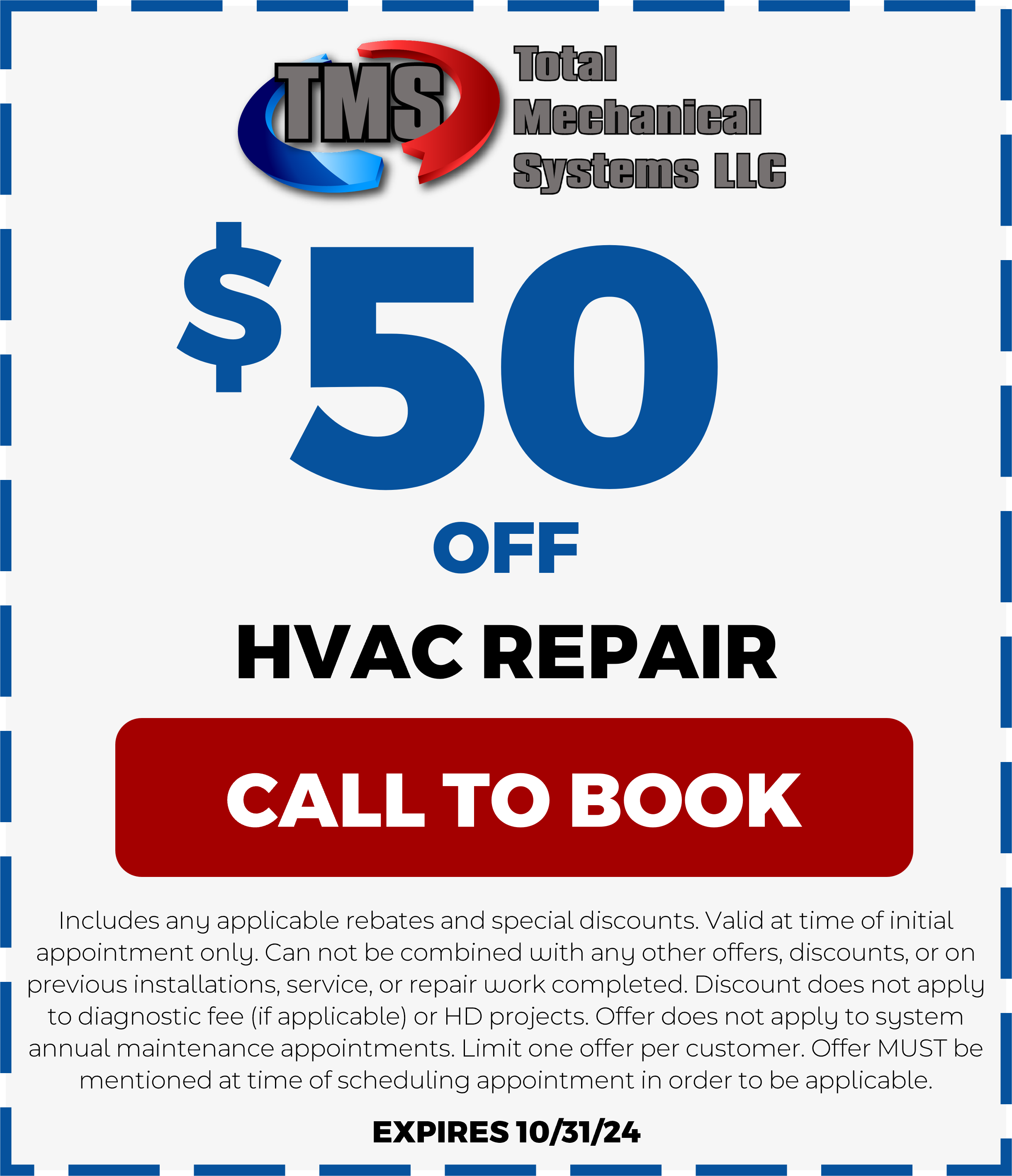 Total Mechanical Services Furnace repair, HVAC repair, Heater repair. HVAC Repair coupon.