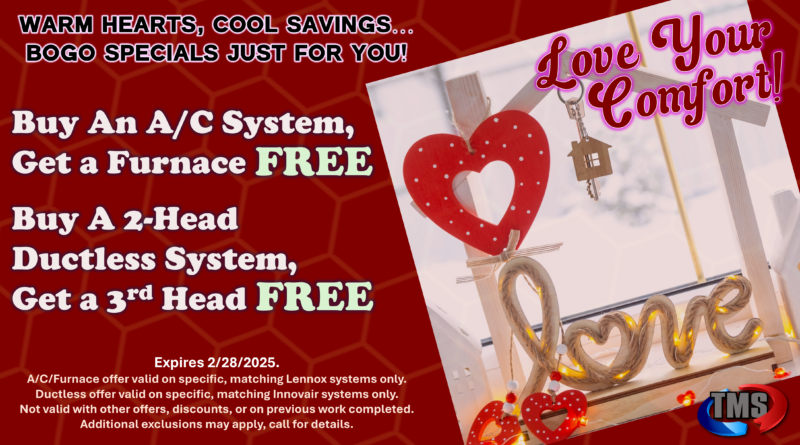 february valentines BOGO free furnace ductless air conditioning HVAC savings